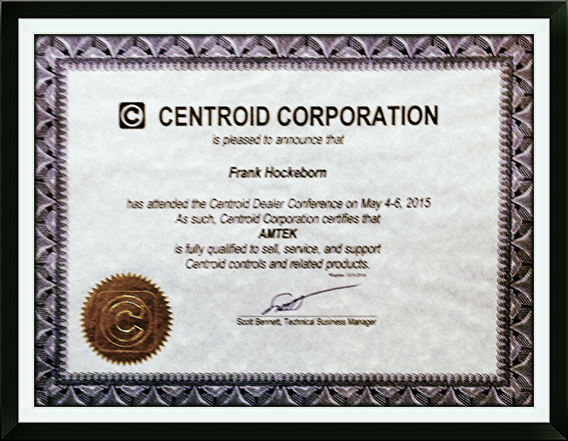 A certificate of appreciation for centroid corporation.