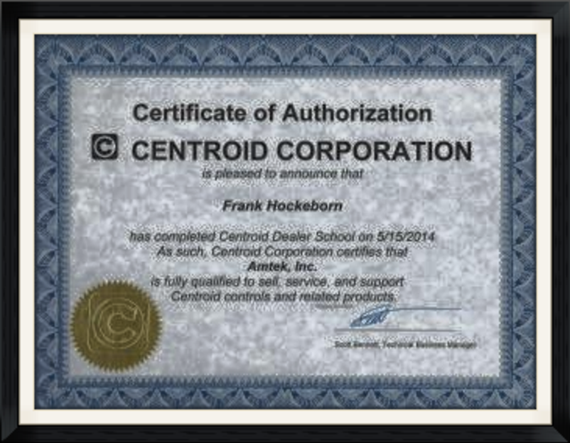 A certificate of authorization for centroid corporation.
